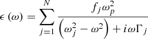 $$ \epsilon \left(\omega \right)=\sum_{j=1}^N \frac{{f}_j{\omega }_p^2}{\left({\omega }_j^2-{\omega }^2\right)+{i\omega }{\mathrm{\Gamma }}_j} $$
