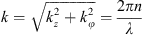 $$ k=\sqrt{{k}_z^2+{k}_{\phi }^2}=\frac{2{\pi n}}{\lambda } $$