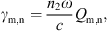 $$ {\gamma }_{\mathrm{m},\mathrm{n}}=\frac{{n}_2\omega }{c}{Q}_{\mathrm{m},\mathrm{n}}, $$