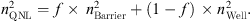 $$ {n}_{\mathrm{QNL}}^2=f\times {{\enspace n}}_{\mathrm{Barrier}}^2+\left(1-f\right)\enspace \times {n}_{\mathrm{Well}}^2. $$