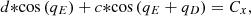 $$ {d*}\mathrm{cos}\left({q}_E\right)+{c*}\mathrm{cos}\left({q}_E+{q}_D\right)={C}_x, $$