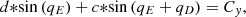$$ {d*}\mathrm{sin}\left({q}_E\right)+{c*}\mathrm{sin}\left({q}_E+{q}_D\right)={C}_y, $$