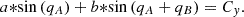 $$ {a*}\mathrm{sin}\left({q}_A\right)+{b*}\mathrm{sin}\left({q}_A+{q}_B\right)={C}_y. $$