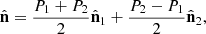 $$ \hat{\mathbf{n}}=\frac{{P}_1+{P}_2}{2}{\hat{\mathbf{n}}}_1+\frac{{P}_2-{P}_1}{2}{\hat{\mathbf{n}}}_2, $$