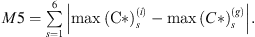 $ M5=\sum_{s=1}^6\left|{\mathrm{max}\left(\mathrm{C*}\right)}_s^{(i)}-{\mathrm{max}\left({C*}\right)}_s^{(g)}\right|.$