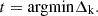 $$ t=\mathrm{argmin}{\Delta }_{\mathrm{k}}. $$