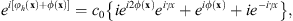 $$ {e}^{i\left[{\phi }_h\left(\mathbf{x}\right)+\phi \left(\mathbf{x}\right)\right]}={c}_0\left\{i{e}^{i2\phi \left(\mathbf{x}\right)}{e}^{{i\gamma x}}+{e}^{{i\phi }\left(\mathbf{x}\right)}+i{e}^{-{i\gamma x}}\right\}, $$