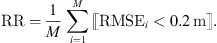 Mathematical equation: $$ \mathrm{RR}=\frac{1}{M}\sum_{i=1}^M\left[\left[ {\mathrm{RMSE}}_i<0.2\enspace \mathrm{m}\right]\right]. $$