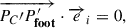 Mathematical equation: $$ \begin{array}{c}\overrightarrow{{{P}}_{{C}}\prime{{{P}}^{\prime}_{\mathbf{foot}}}}\cdot {\overrightarrow{{e}}}_{{i}}=0,\end{array} $$