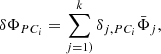 Mathematical equation: $$ \delta\Phi_{PC_i} = \sum_{j=1)}^k \delta_{j,PC_i}\bar{\Phi}_j, $$