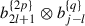Mathematical equation: $ {b}_{2l+1}^{\{2p\}}\otimes {b}_{j-l}^{\{q\}}$