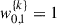 Mathematical equation: $ {w}_{\mathrm{0,1}}^{\{k\}}=1$