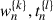 Mathematical equation: $ {w}_n^{\{k\}},{t}_n^{\{l\}}$