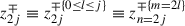 Mathematical equation: $ {z}_{2j}^{\mp }\equiv {z}_{2j}^{\mp \{0\le l\le j\}}\equiv {z}_{n=2j}^{\mp \{m=2l\}}$