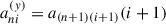 Mathematical equation: $ {a}_{{ni}}^{(y)}={a}_{(n+1)(i+1)}(i+1)$