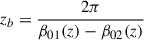 Mathematical equation: $$ {z}_b=\frac{2\pi }{\beta_{01}(z)-{\beta}_{02}(z)} $$