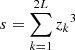 Mathematical equation: $ s=\sum_{k=1}^{2L} {{z}_k}^3$
