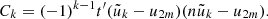 Mathematical equation: $$ C_{k} = (-1)^{k-1} t' (\tilde{u}_{k} - u_{2m}) (n\tilde{u}_{k} - u_{2m}). $$