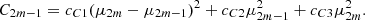 Mathematical equation: $$ {C}_{2m-1}={c}_{C1}{\left({\mu }_{2m}-{\mu }_{2m-1}\right)}^2+{c}_{C2}{\mu }_{2m-1}^2+{c}_{C3}{\mu }_{2m}^2. $$