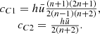 Mathematical equation: $$ \begin{array}{c}{c}_{C1}=h\bar{u}\frac{\left(n+1\right)\left(2n+1\right)}{2\left(n-1\right)\left(n+2\right)},\\ {c}_{C2}=\frac{h\bar{u}}{2\left(n+2\right)}.\end{array} $$