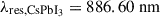 Mathematical equation: $$ {\lambda}_{\mathrm{res},\mathrm{CsPb}{\mathrm{I}}_3}=886.60\ \mathrm{nm} $$