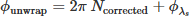 Mathematical equation: $$ {\phi}_{\mathrm{unwrap}}=2\pi\ {N}_{\mathrm{corrected}}+{\phi}_{\lambda_s} $$